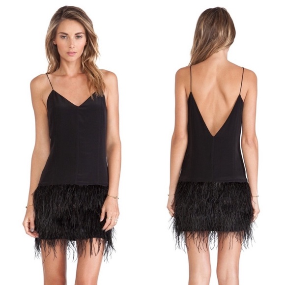 SAYLOR Black Feather Mini Dress - Picture 1 of 4
